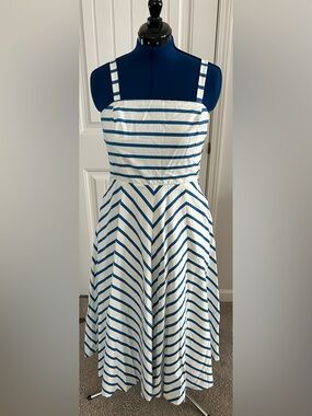 NEW!! White and Blue Striped Fit-and-Flare Dress